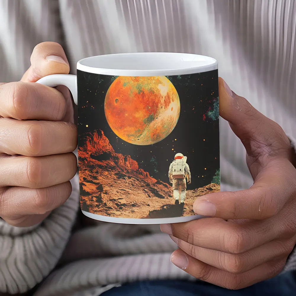 Astronaut Walking On Mars Retro Collage Art – Mugs