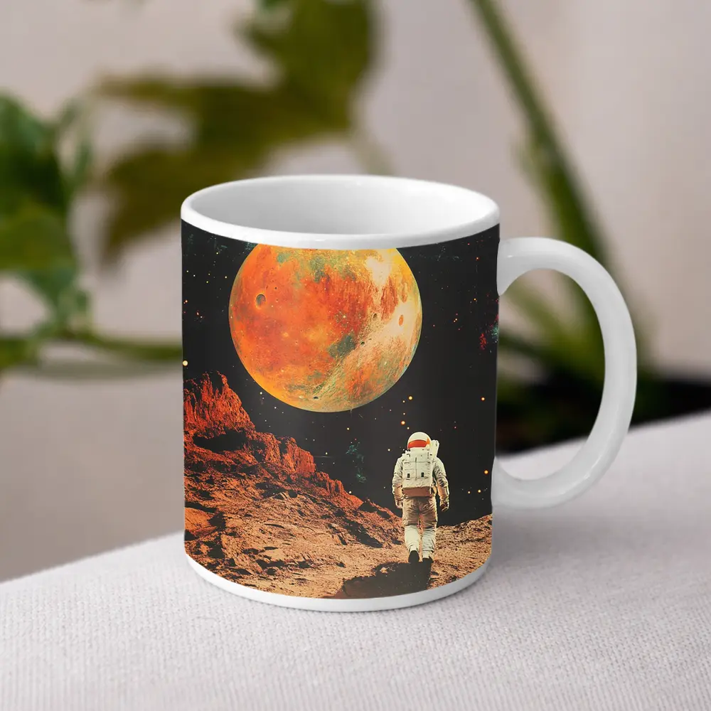 Astronaut Walking On Mars Retro Collage Art – Mugs
