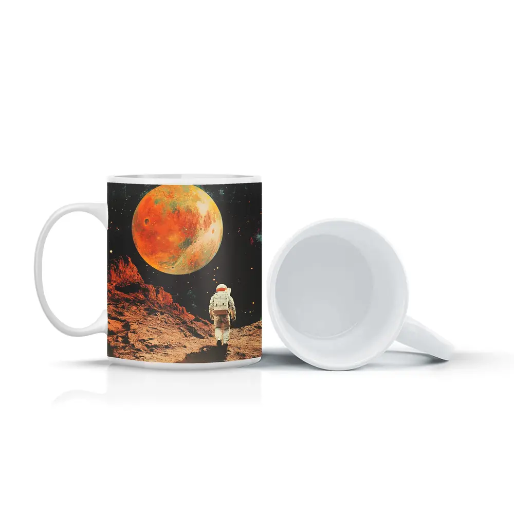 Astronaut Walking On Mars Retro Collage Art – Mugs