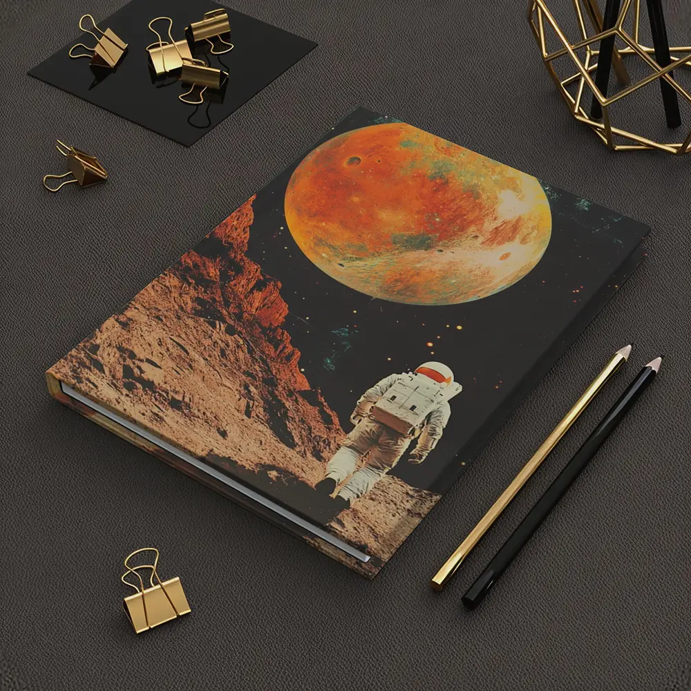 Astronaut Walking On Mars Retro Collage Art – Notebooks