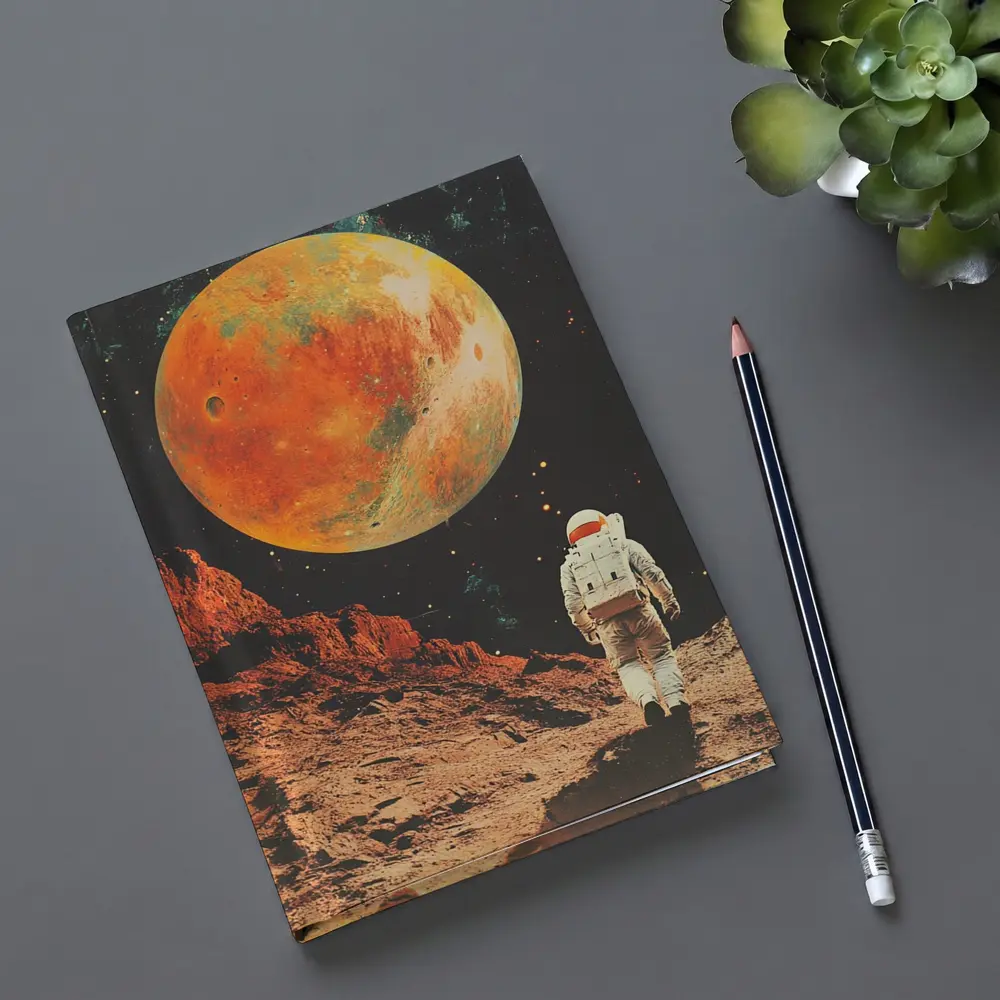 Astronaut Walking On Mars Retro Collage Art – Notebooks