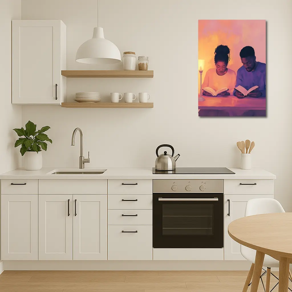 Couple Reading Books Warm Candlelight Digital Art – Wall Art