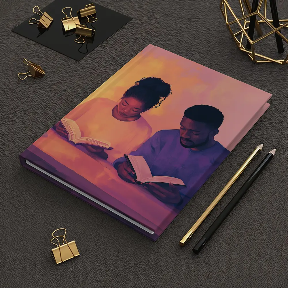 Couple Reading Books Warm Candlelight Digital Art – Notebooks