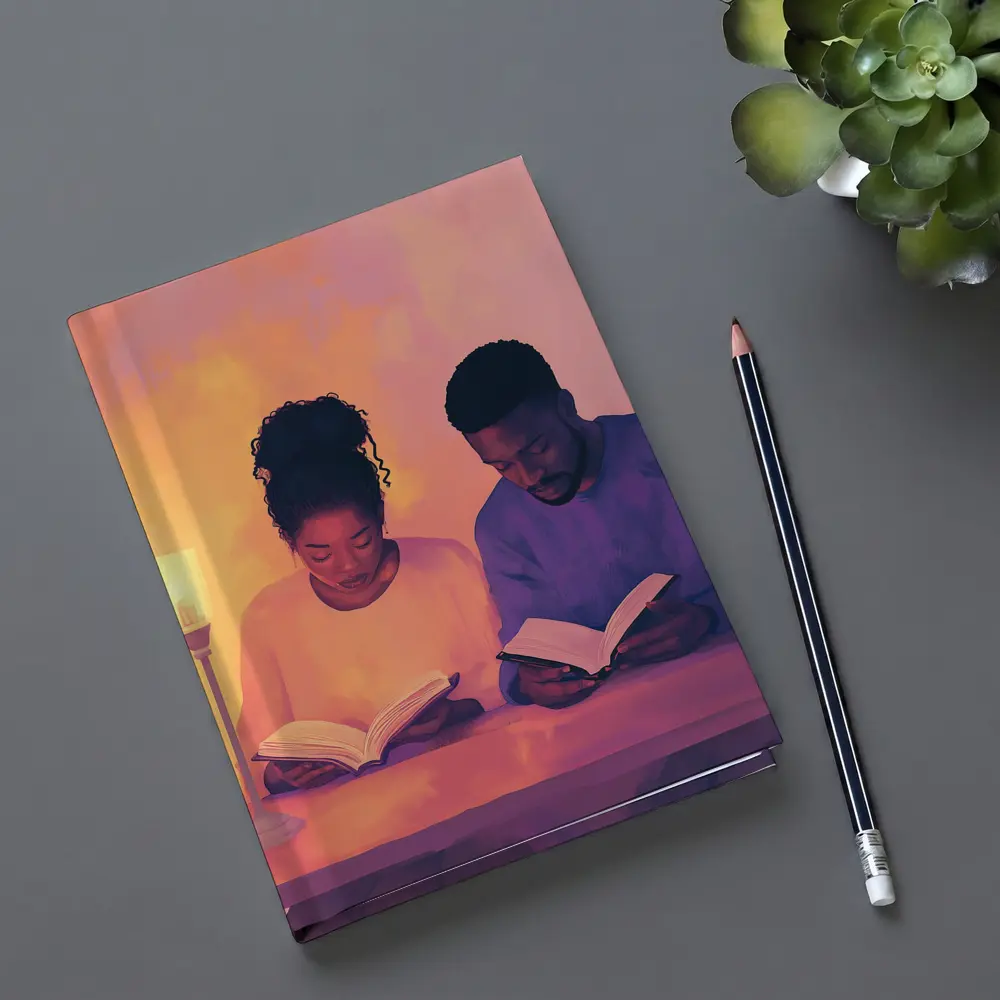 Couple Reading Books Warm Candlelight Digital Art – Notebooks