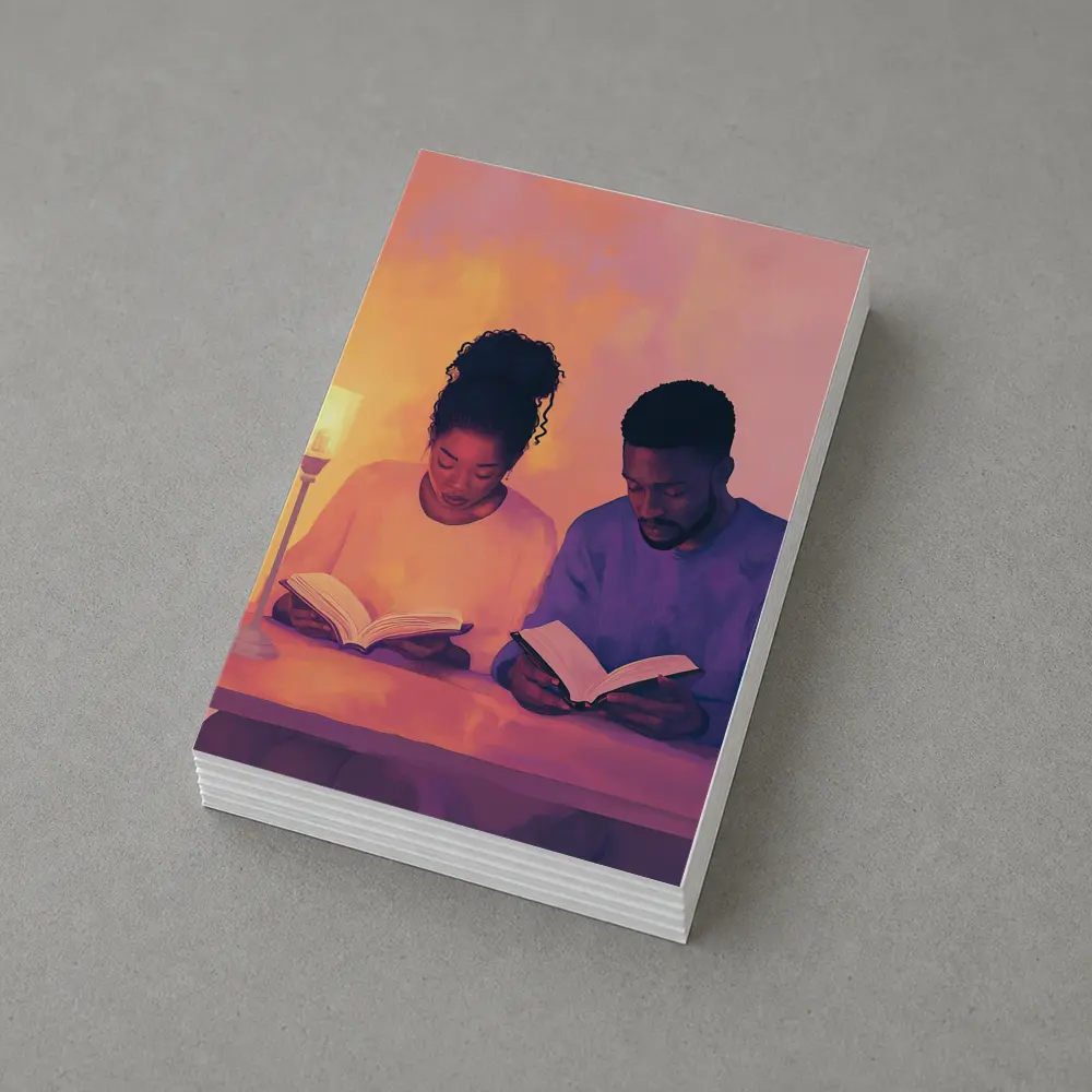 Couple Reading Books Warm Candlelight Digital Art – Postcards