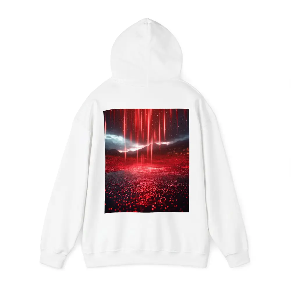Red Neon Rain Glowing Dark Landscape Art – Hoodies