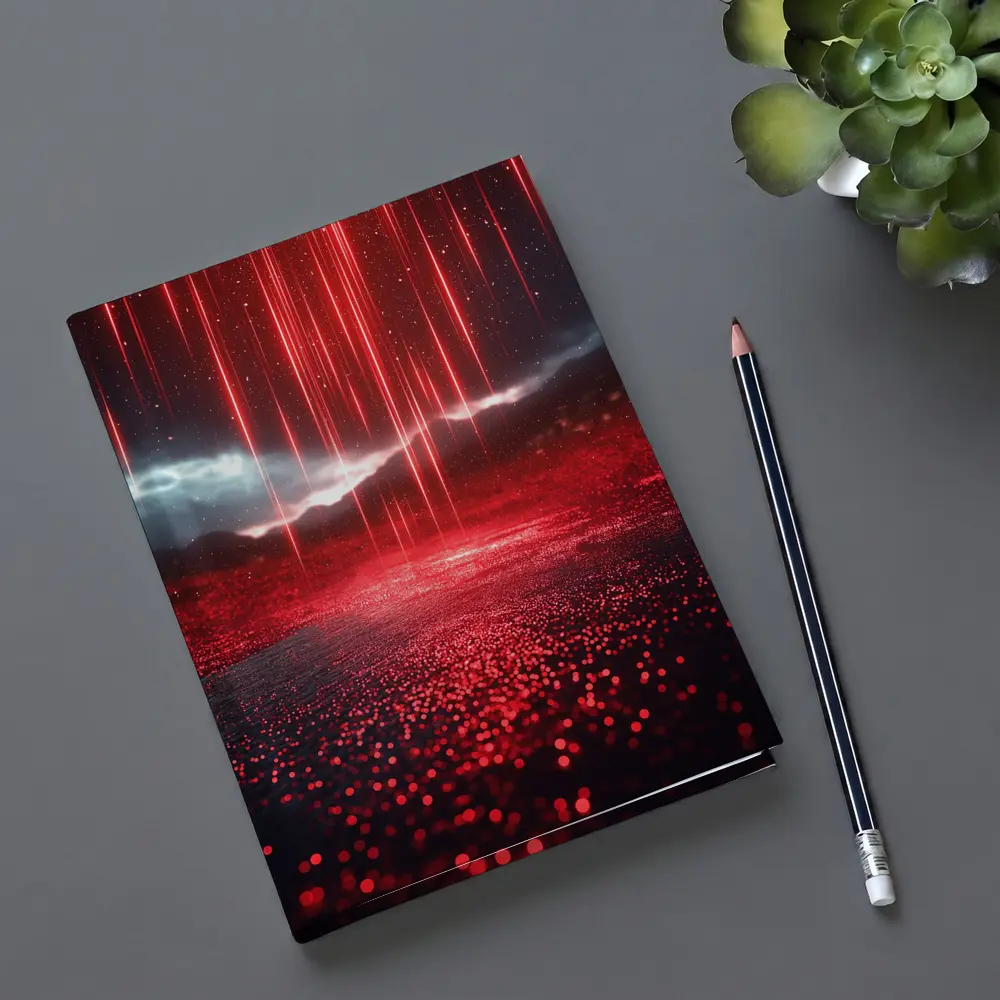 Red Neon Rain Glowing Dark Landscape Art – Notebooks