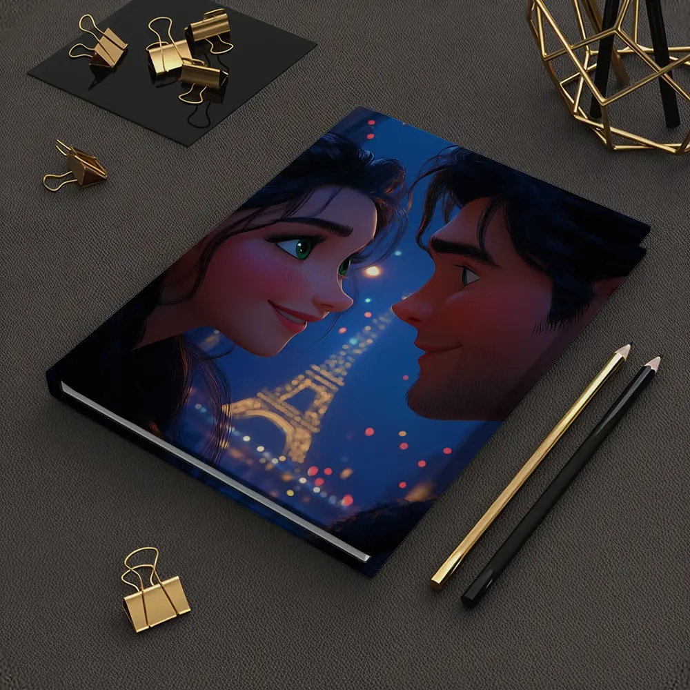 Romantic Couple Cartoon Paris Eiffel Tower Night – Notebooks