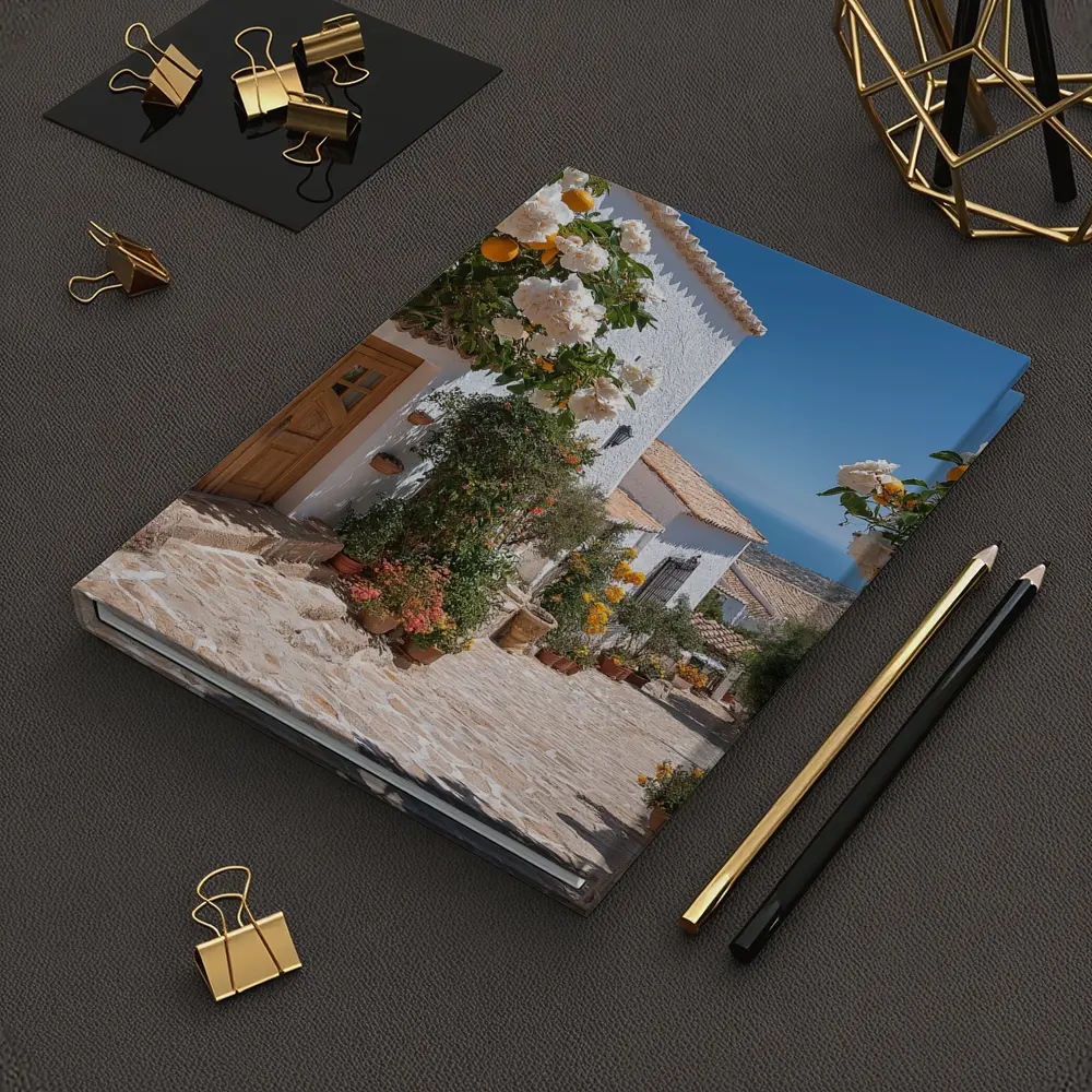 Mediterranean Village Courtyard Orange Trees White Houses – Notebooks