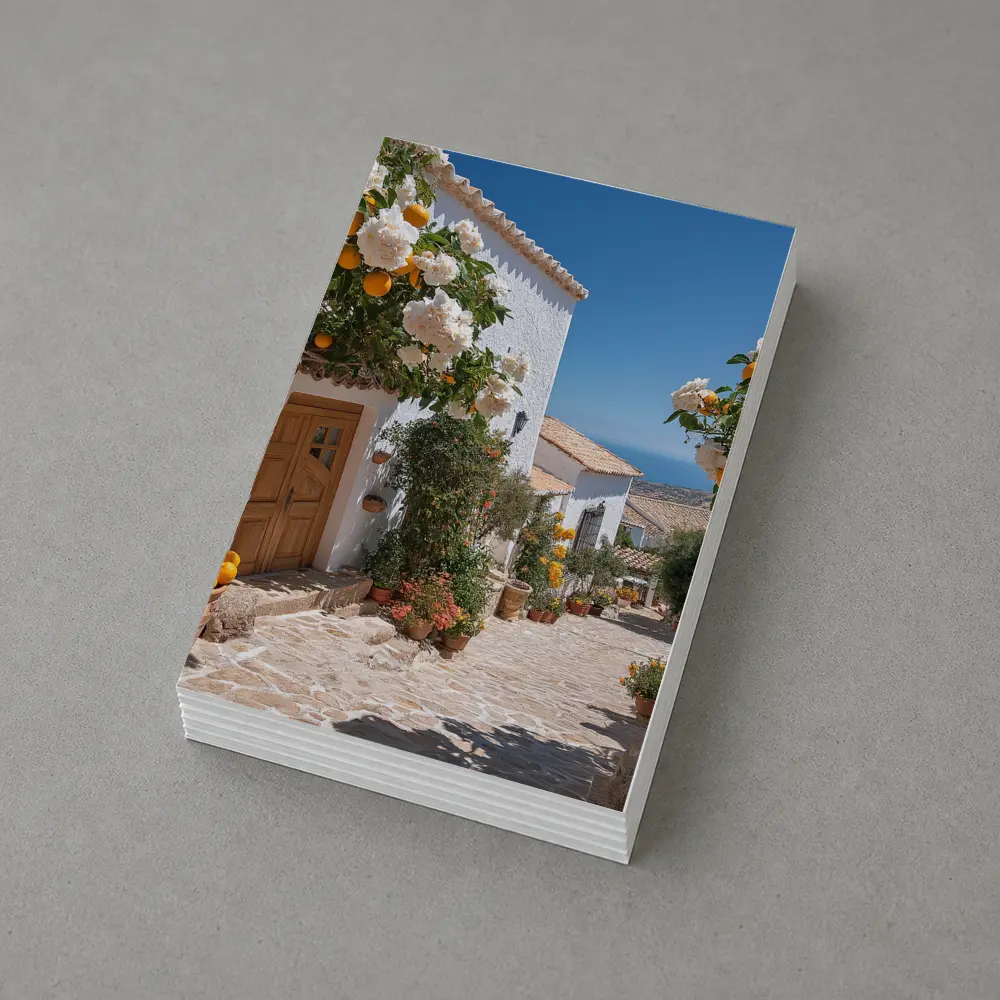 Mediterranean Village Courtyard Orange Trees White Houses – Postcards