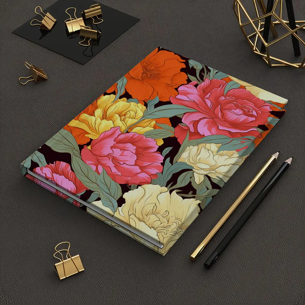 Bold Peony Floral Pattern Dark Background – Notebooks