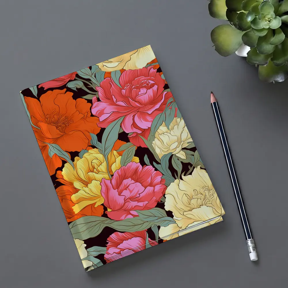 Bold Peony Floral Pattern Dark Background – Notebooks