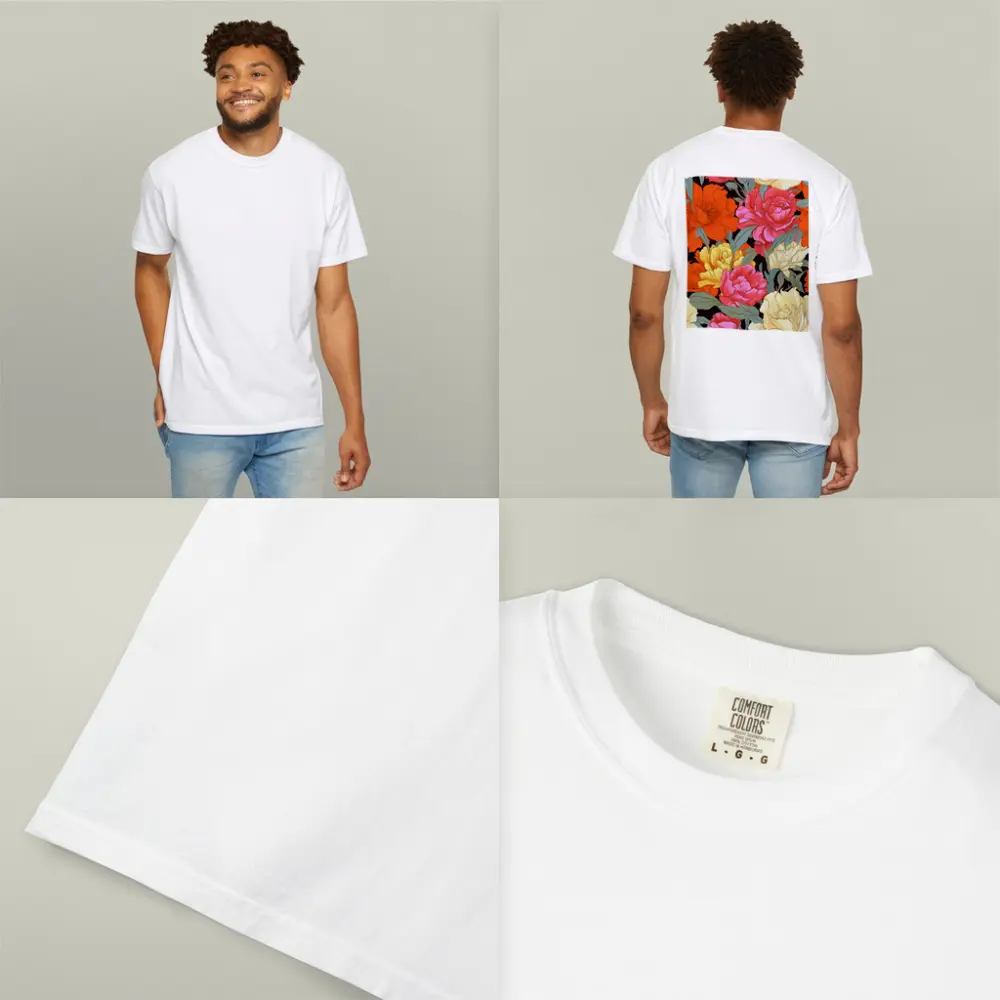Bold Peony Floral Pattern Dark Background – T-Shirts