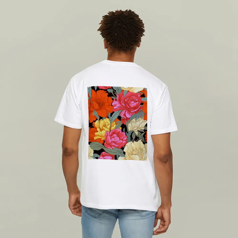 Bold Peony Floral Pattern Dark Background – T-Shirts