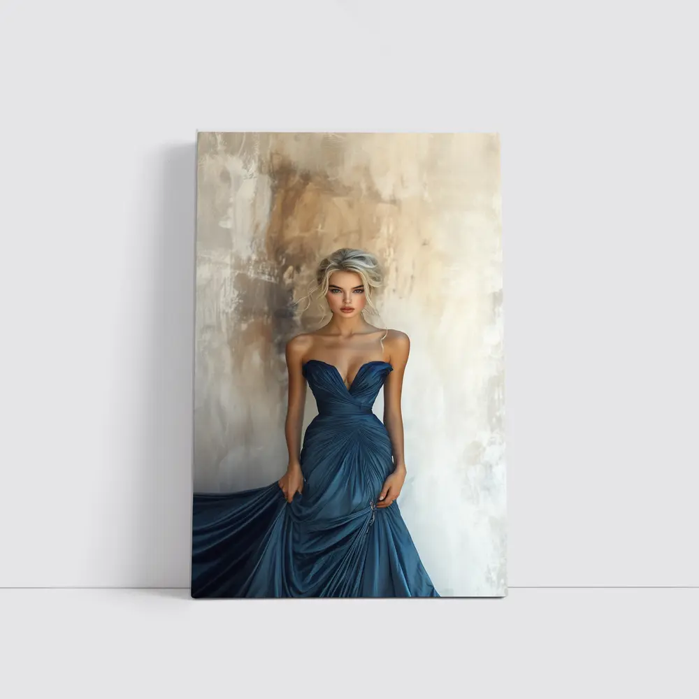 Elegant Woman Blue Gown Textured Wall – Wall Art