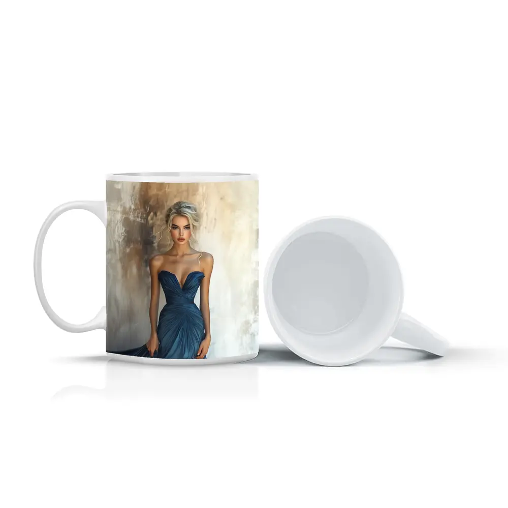 Elegant Woman Blue Gown Textured Wall – Mugs