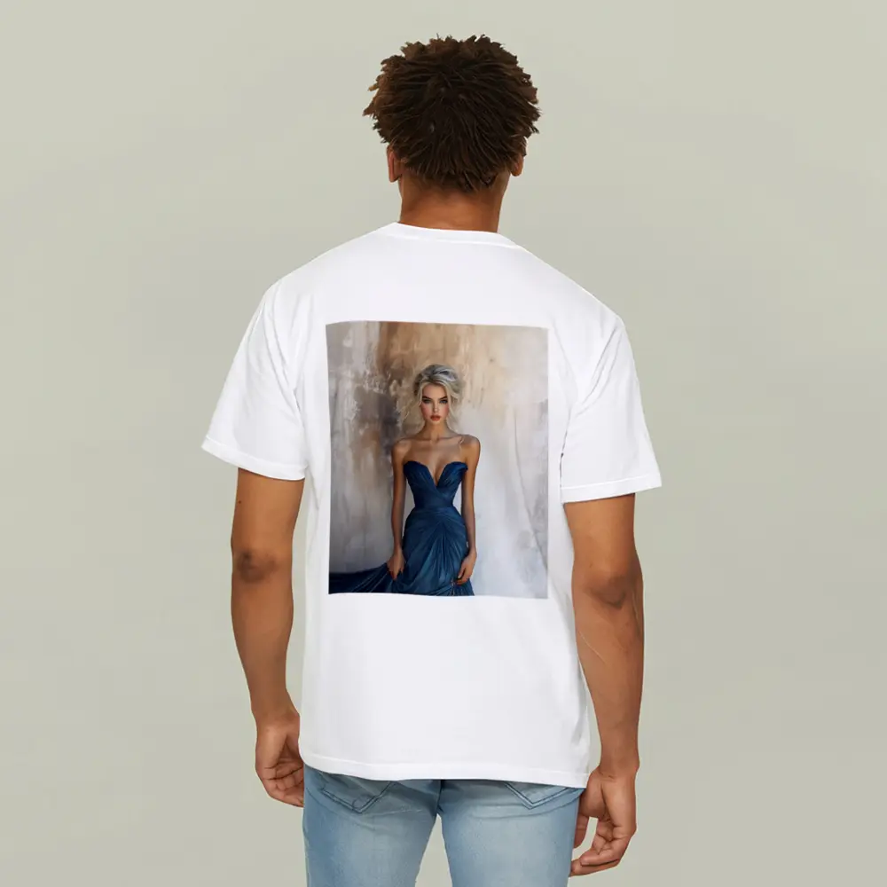 Elegant Woman Blue Gown Textured Wall – T-Shirts