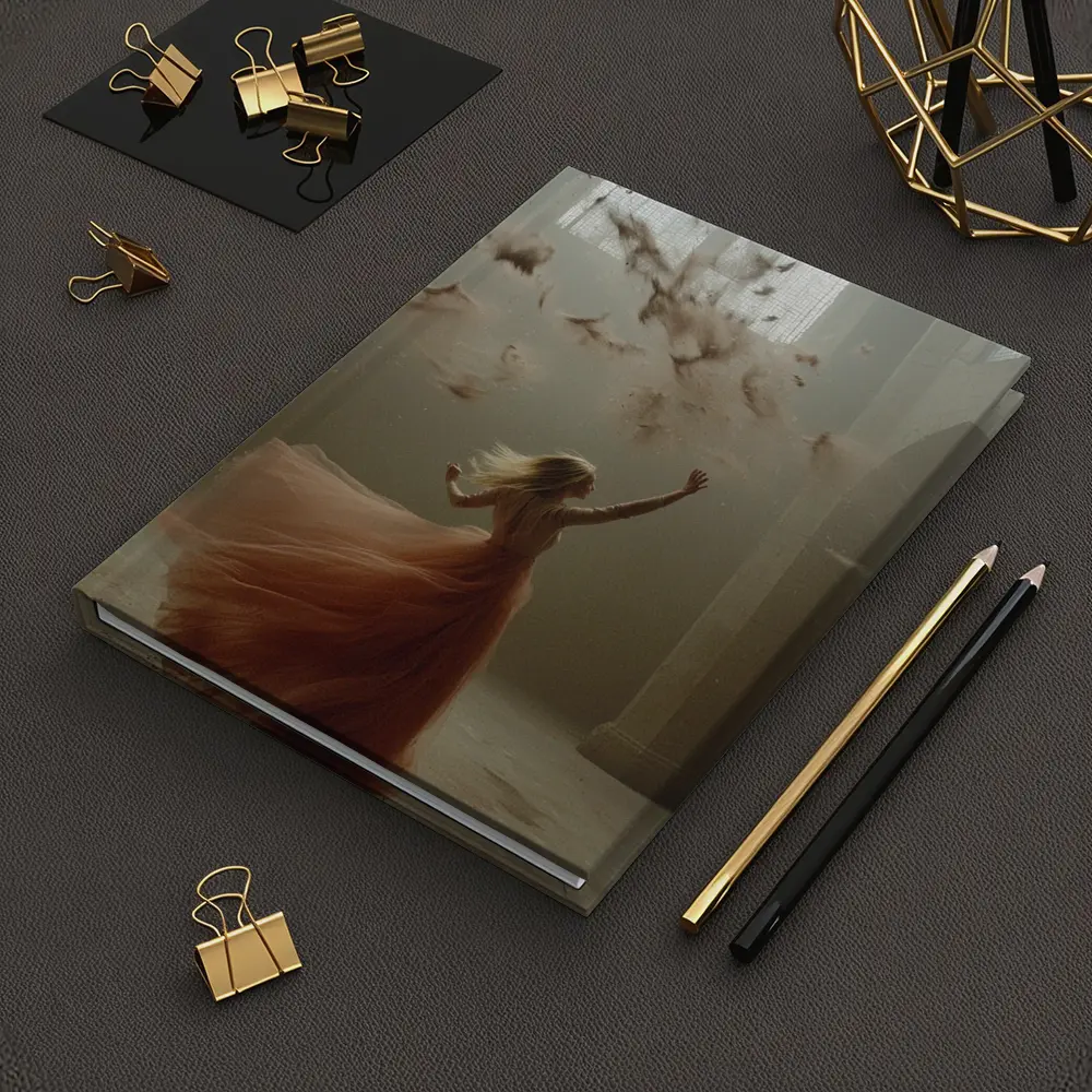 Woman in Orange Gown Feathers Church Interior – Notebooks