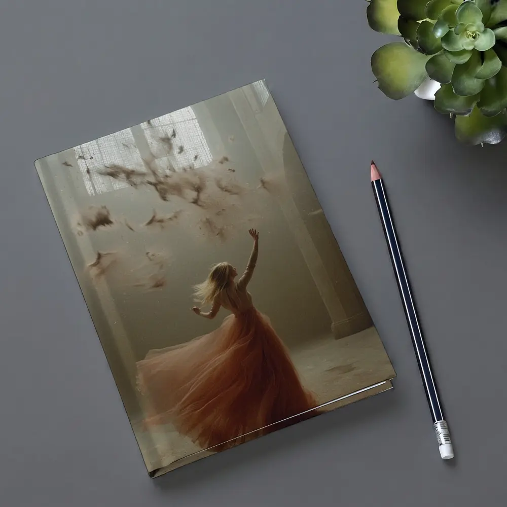 Woman in Orange Gown Feathers Church Interior – Notebooks