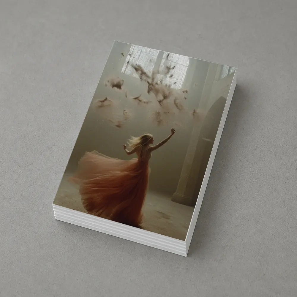Woman in Orange Gown Feathers Church Interior – Postcards