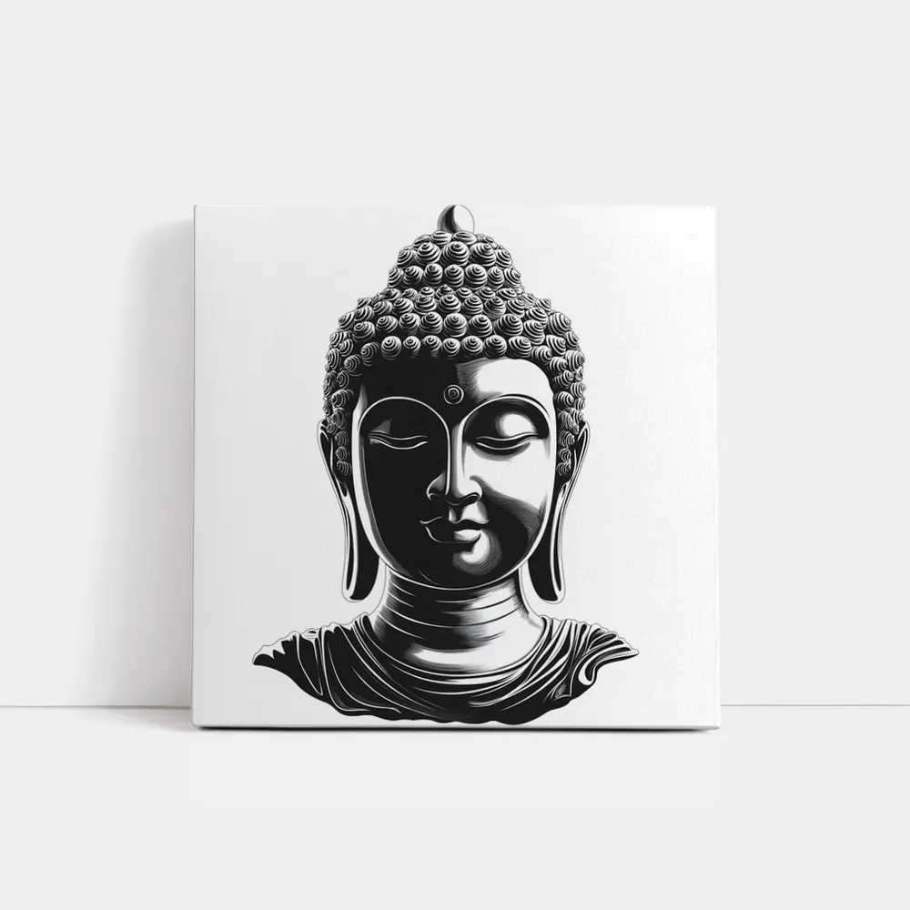 Black and White Buddha Head Illustration Art – Wall Art