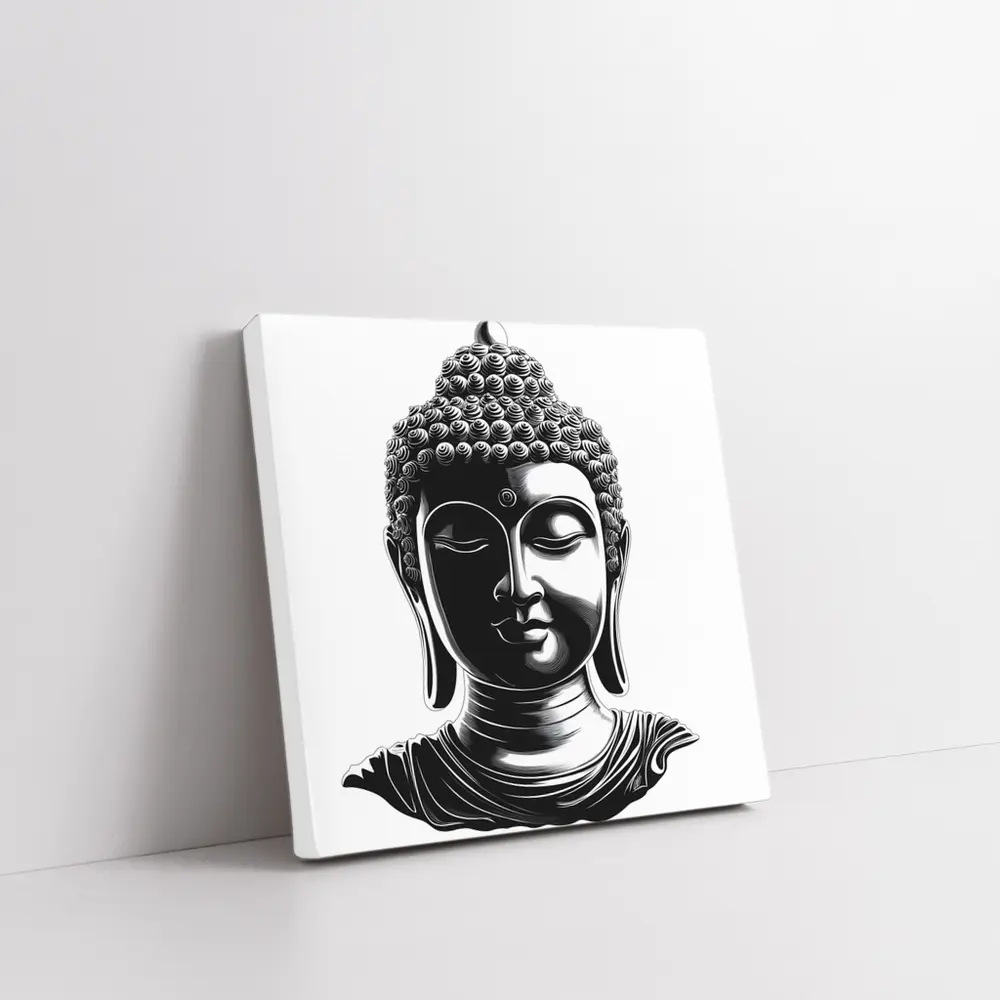 Black and White Buddha Head Illustration Art – Wall Art