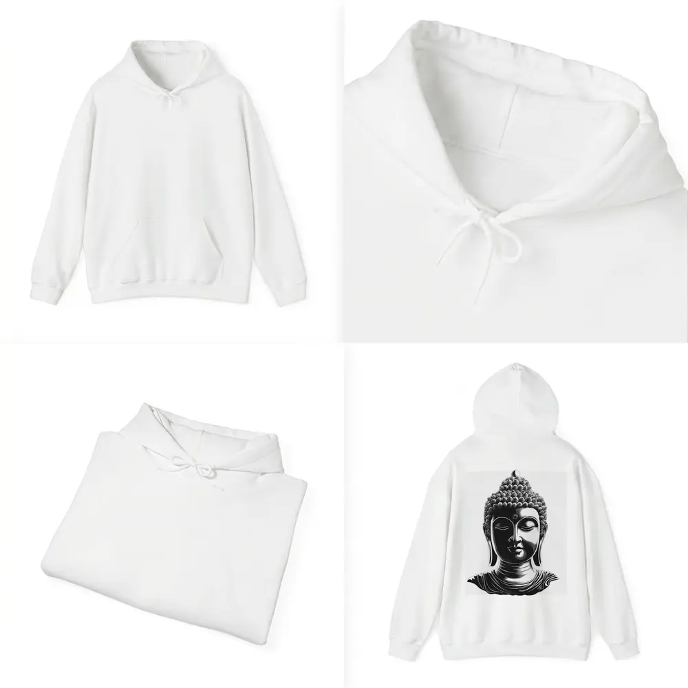 Black and White Buddha Head Illustration Art – Hoodies