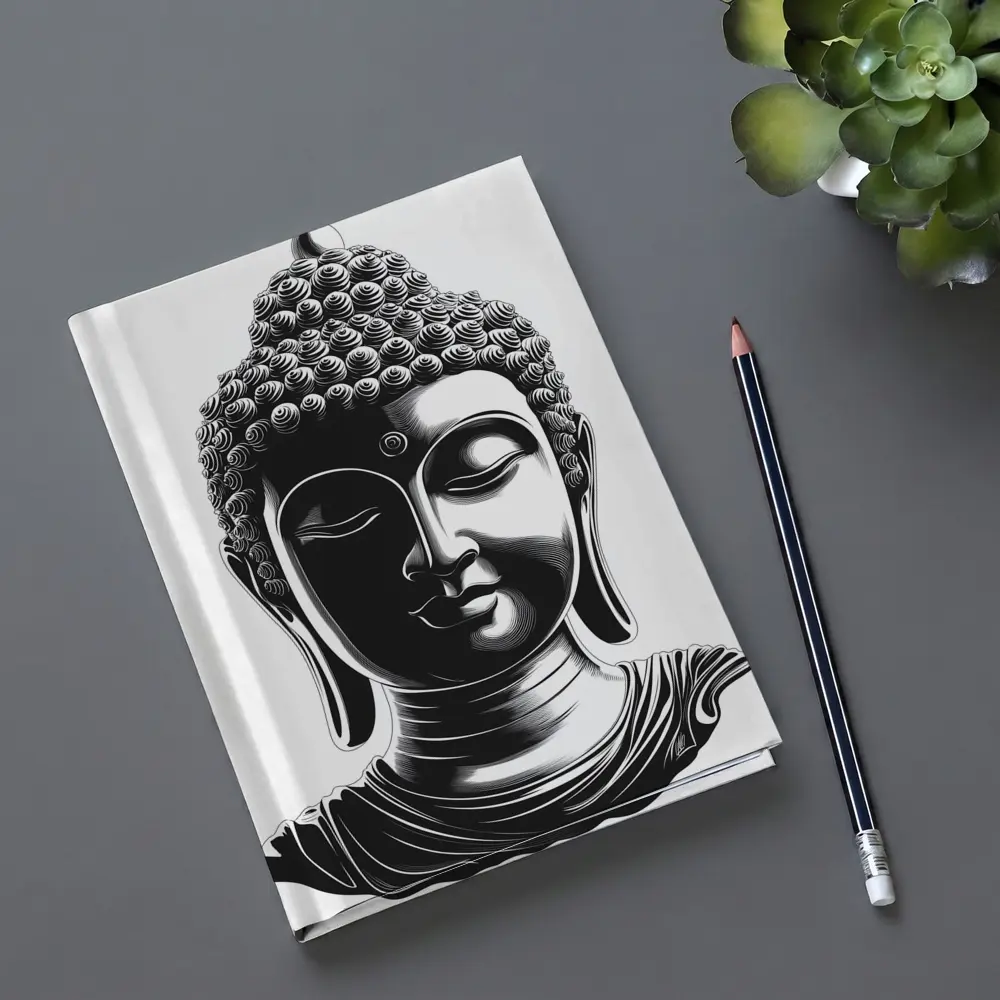 Black and White Buddha Head Illustration Art – Notebooks