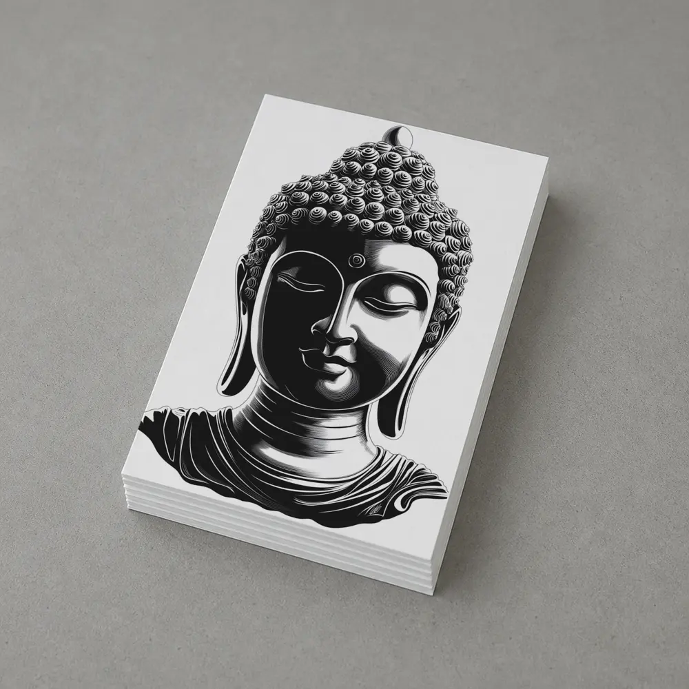 Black and White Buddha Head Illustration Art – Postcards