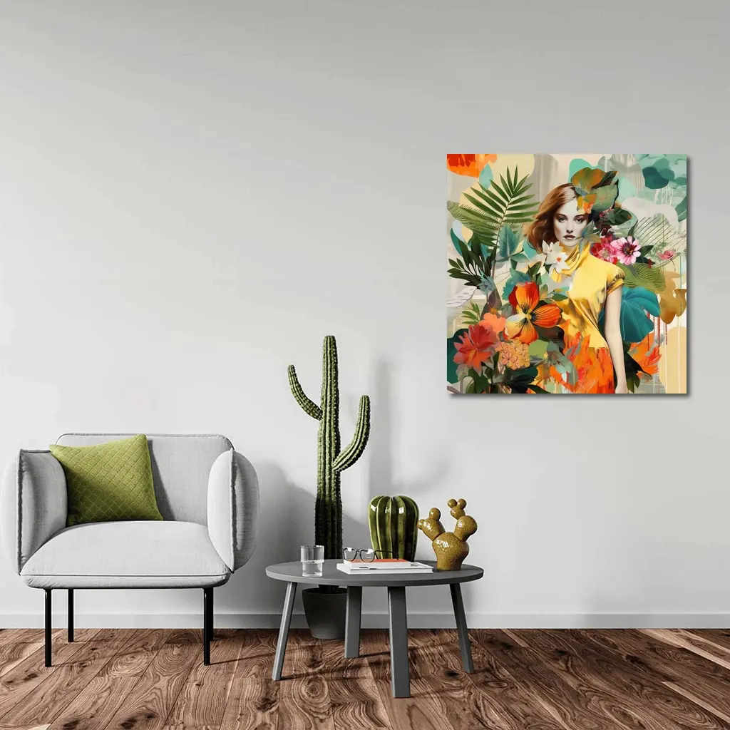 Fashion Woman Tropical Flowers Collage Art – Wall Art