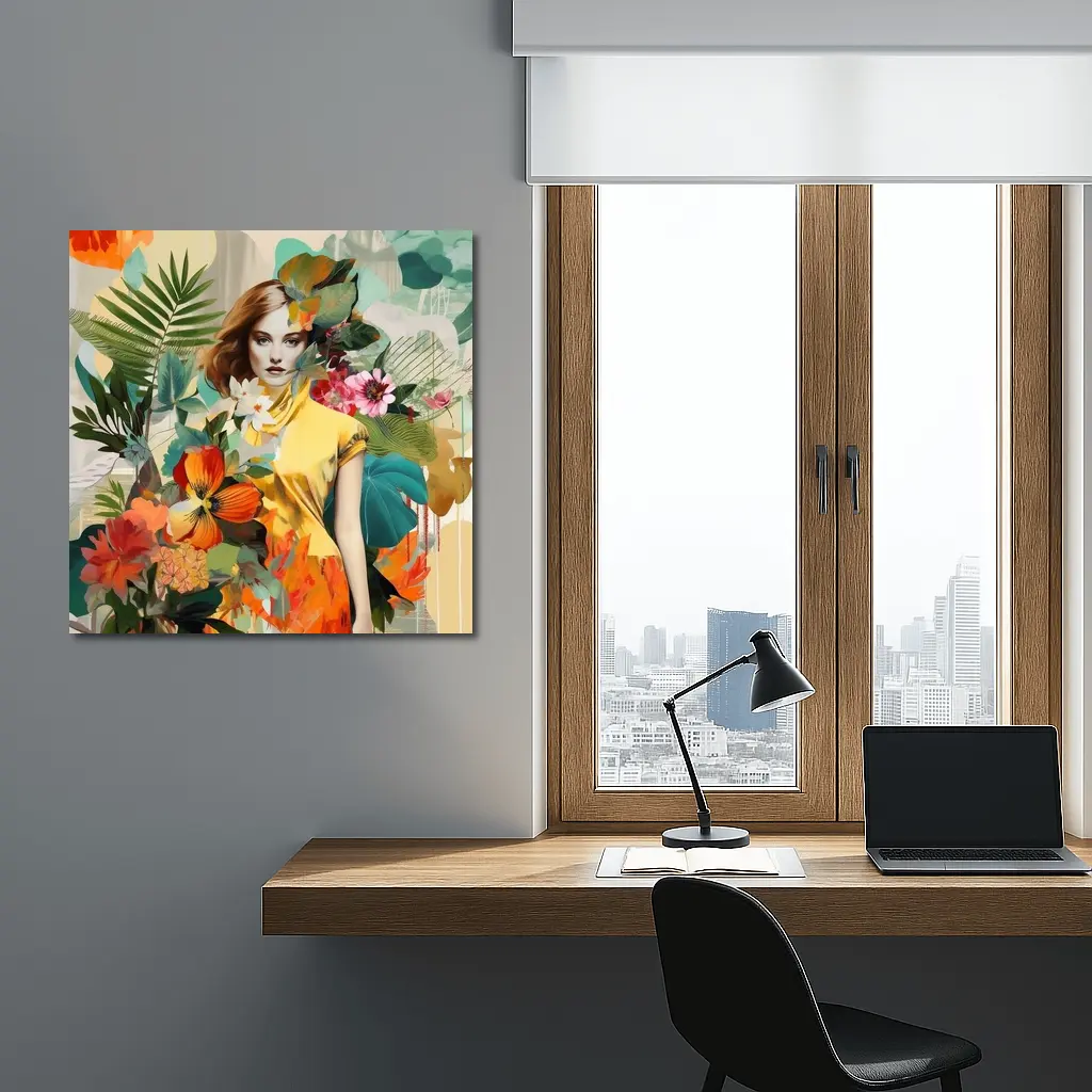 Fashion Woman Tropical Flowers Collage Art – Wall Art