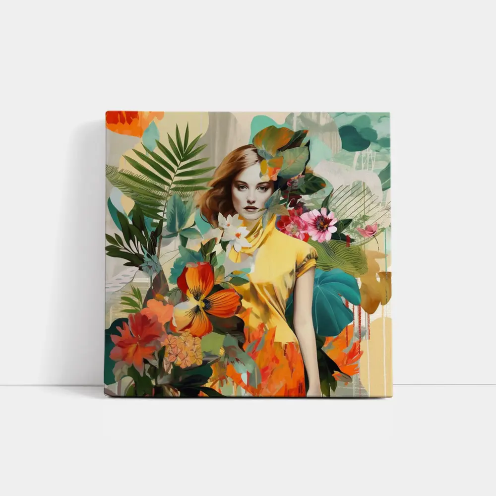 Fashion Woman Tropical Flowers Collage Art – Wall Art
