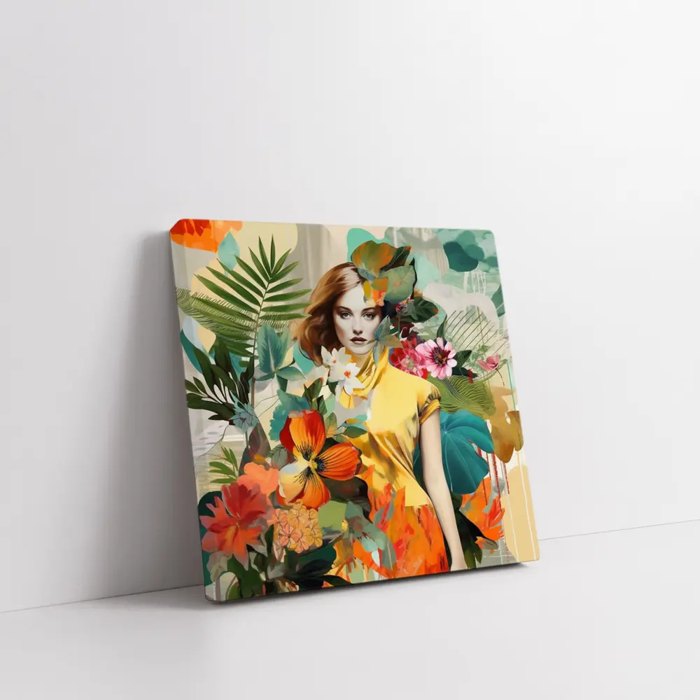 Fashion Woman Tropical Flowers Collage Art – Wall Art