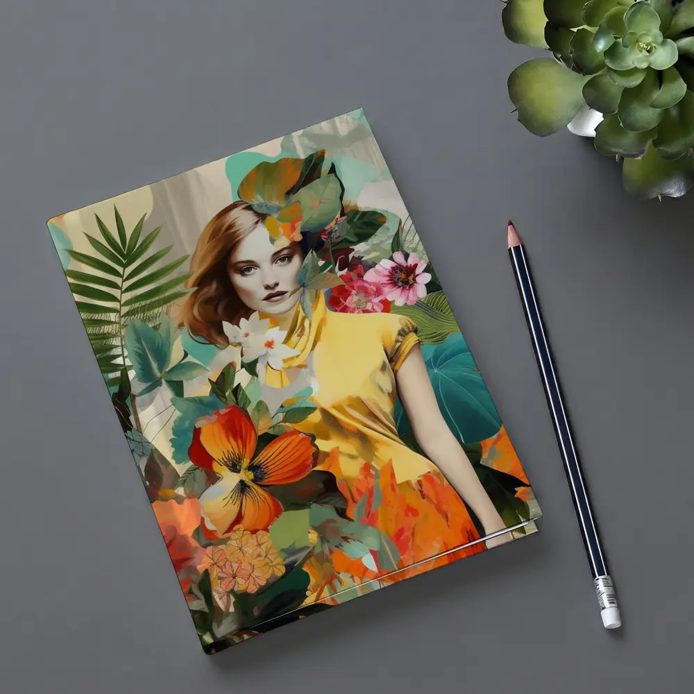 Fashion Woman Tropical Flowers Collage Art – Notebooks