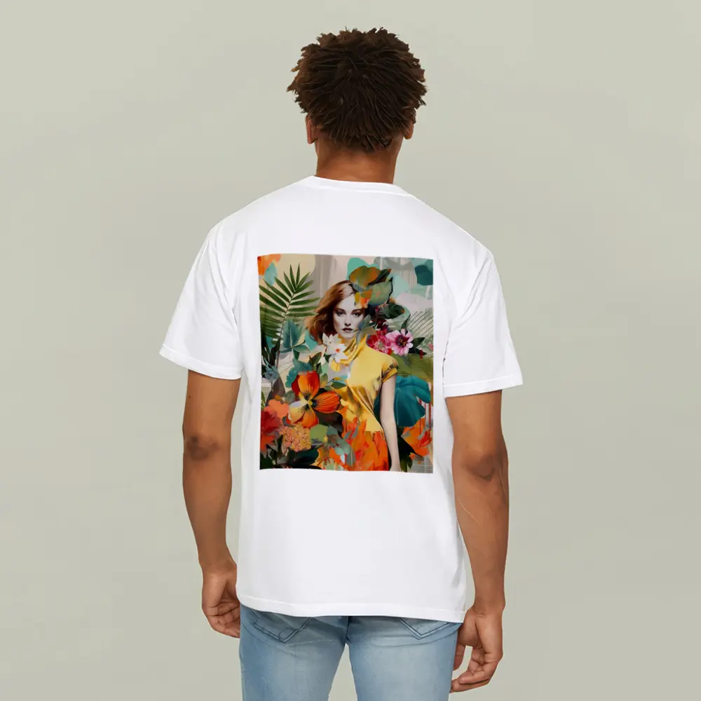 Fashion Woman Tropical Flowers Collage Art – T-Shirts