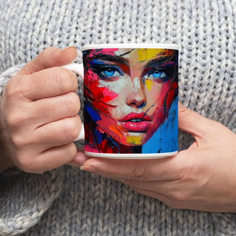 Bold Abstract Woman Portrait Expressive Oil Painting – Mugs