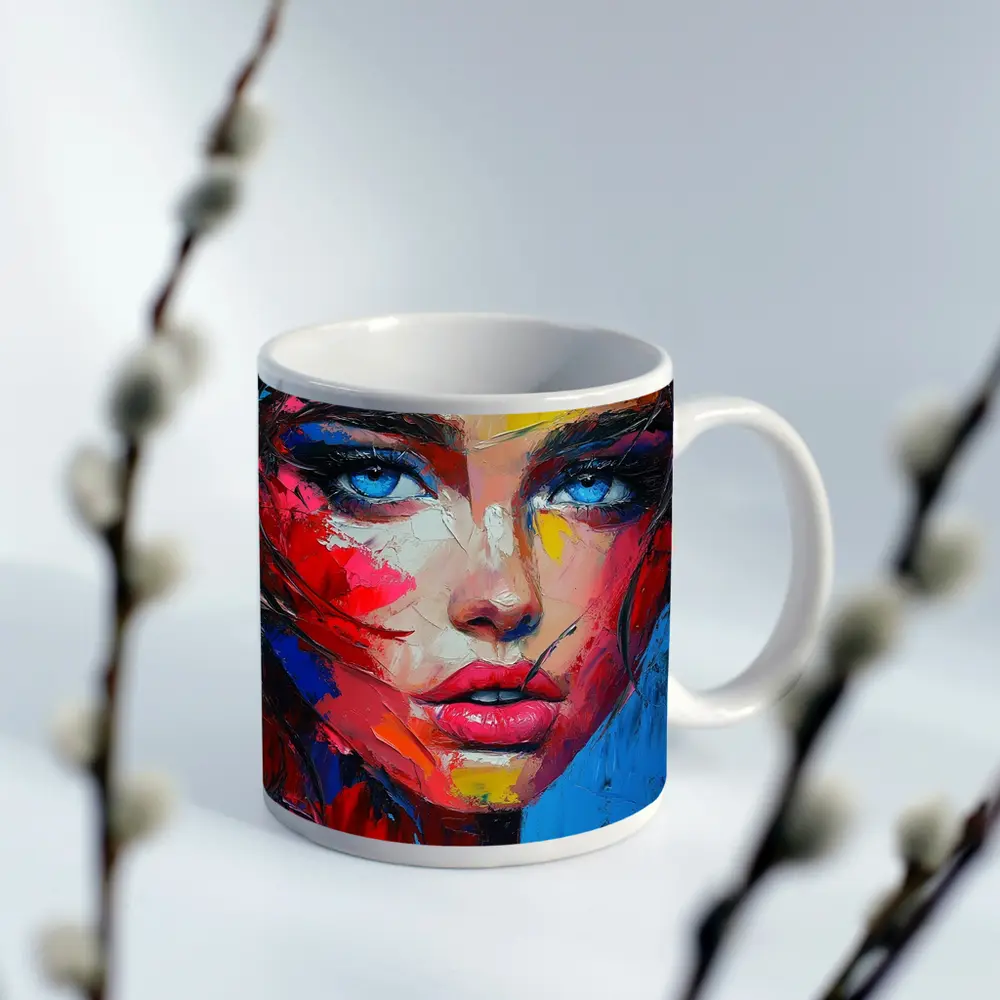 Bold Abstract Woman Portrait Expressive Oil Painting – Mugs