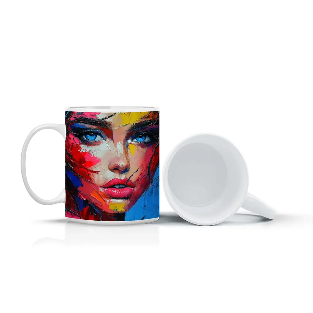 Bold Abstract Woman Portrait Expressive Oil Painting – Mugs