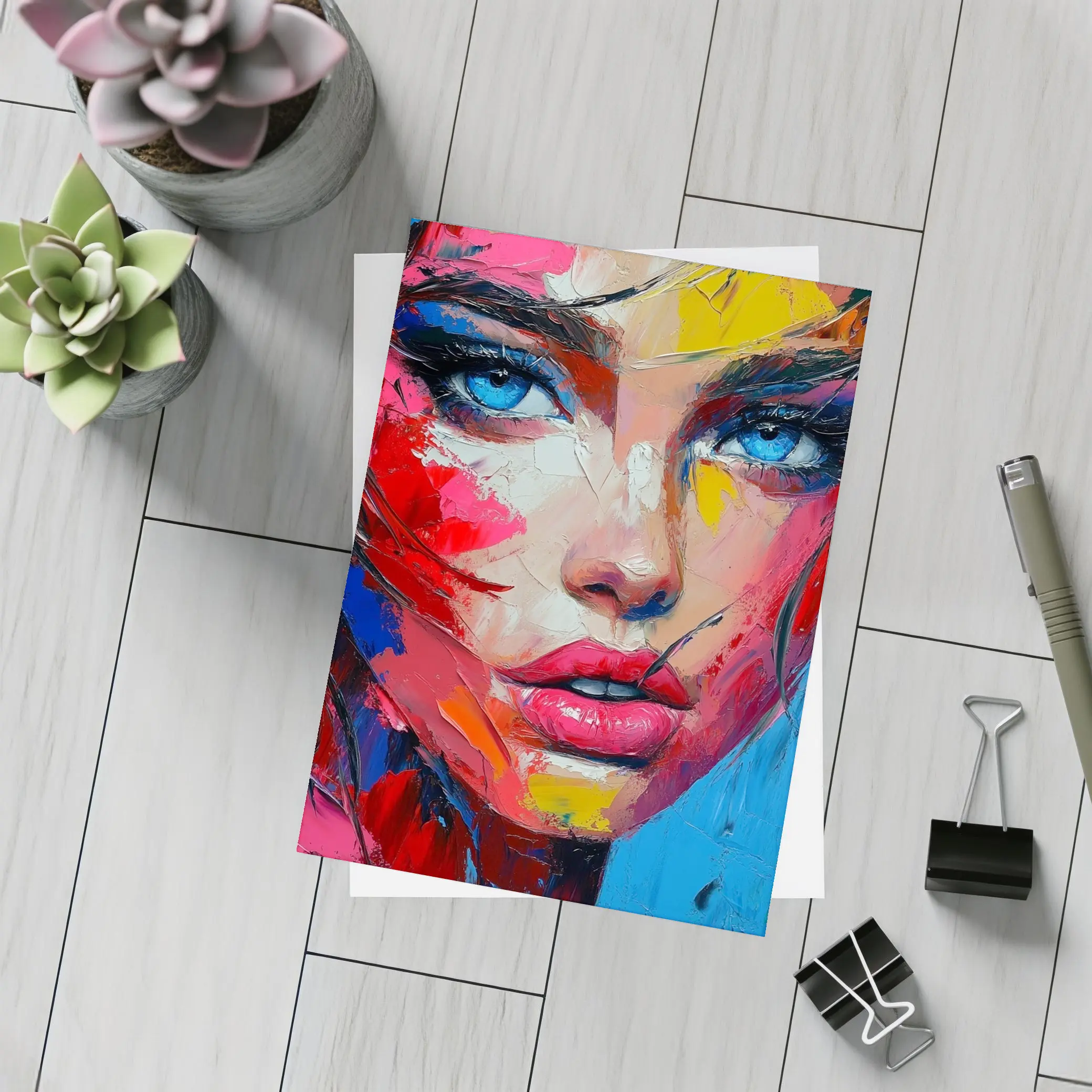 Bold Abstract Woman Portrait Expressive Oil Painting – Postcards