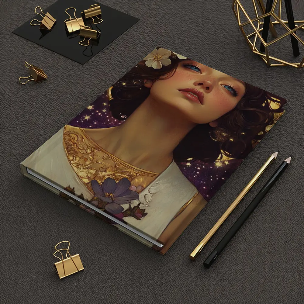 Art Nouveau Woman Gold Floral Starry Night – Notebooks
