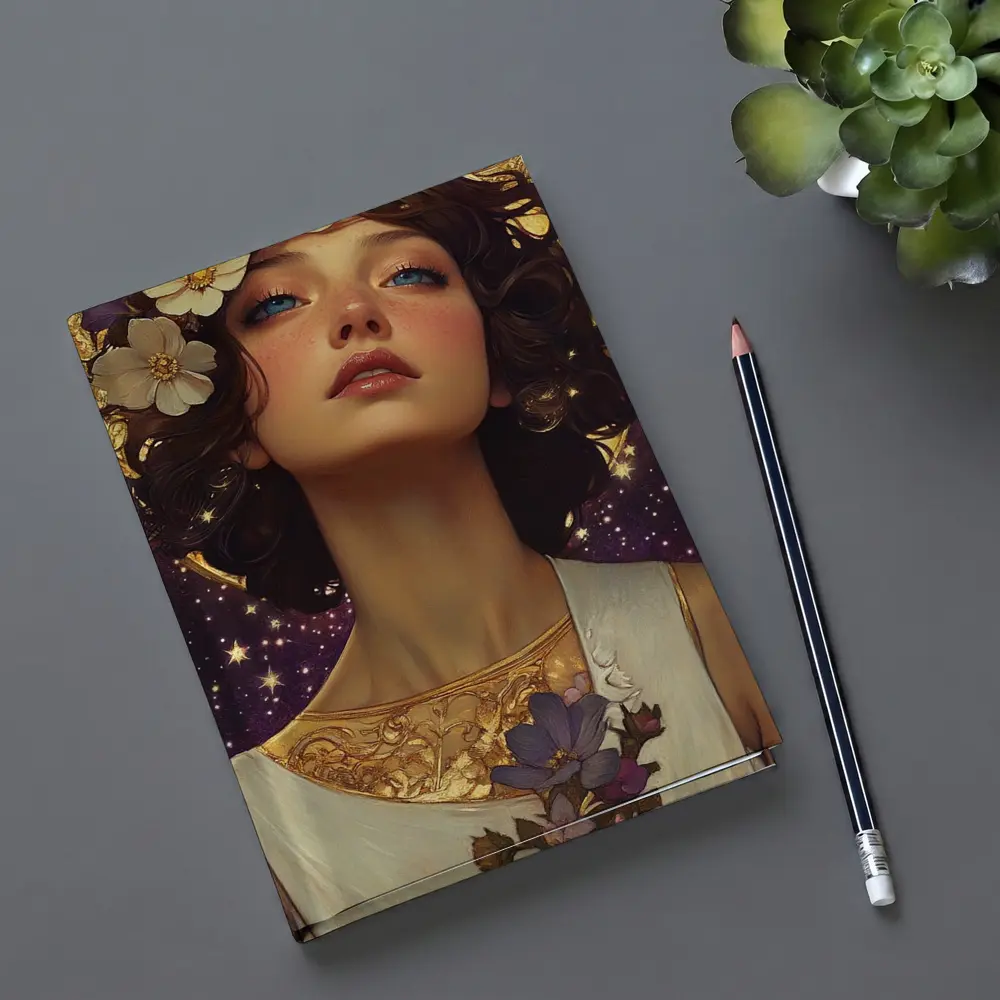 Art Nouveau Woman Gold Floral Starry Night – Notebooks