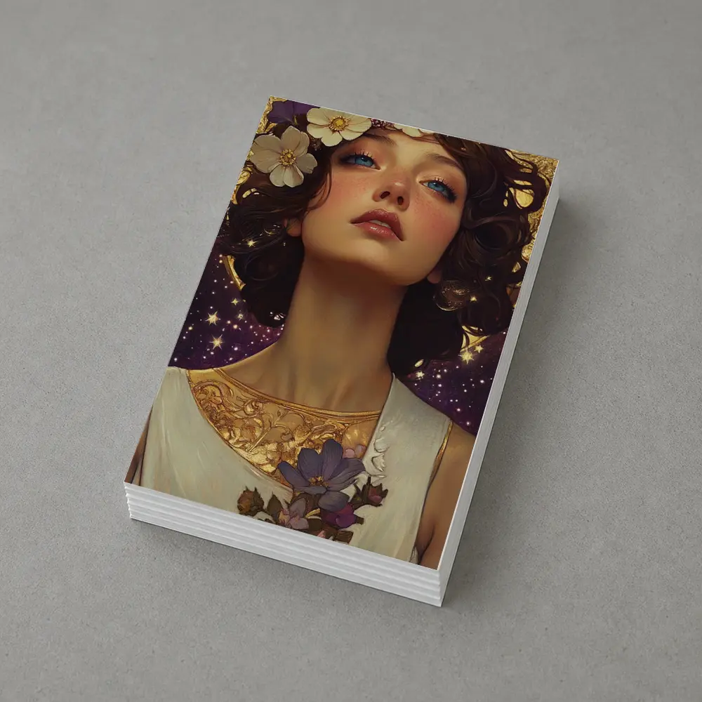 Art Nouveau Woman Gold Floral Starry Night – Postcards
