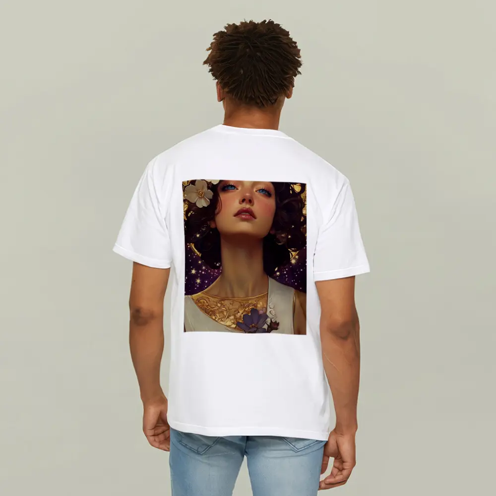 Art Nouveau Woman Gold Floral Starry Night – T-Shirts