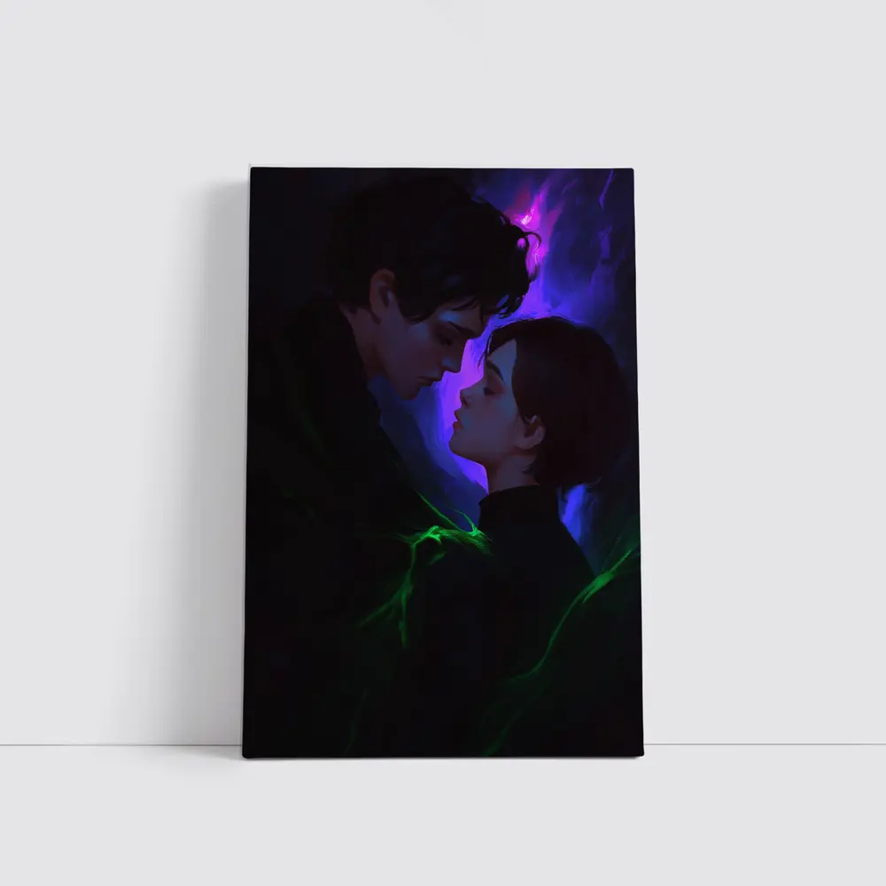 Dark Fantasy Couple Glowing Purple Green – Wall Art