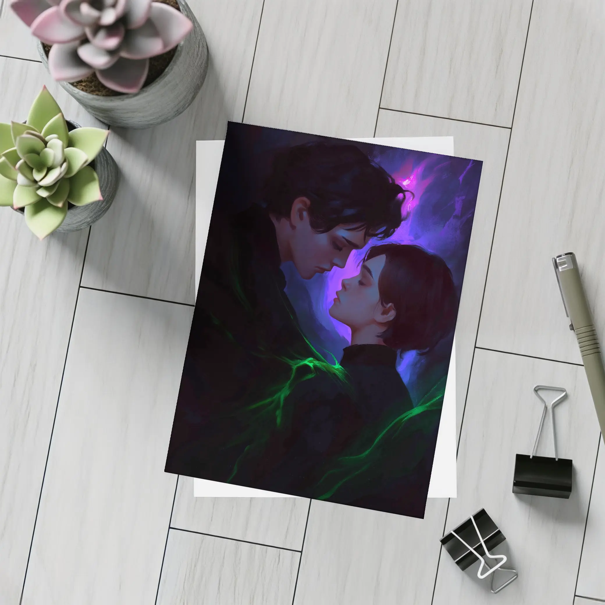 Dark Fantasy Couple Glowing Purple Green – Postcards