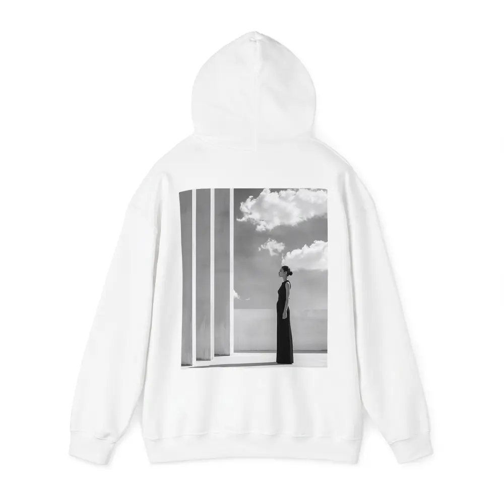 Woman Black Dress White Columns Sky – Hoodies