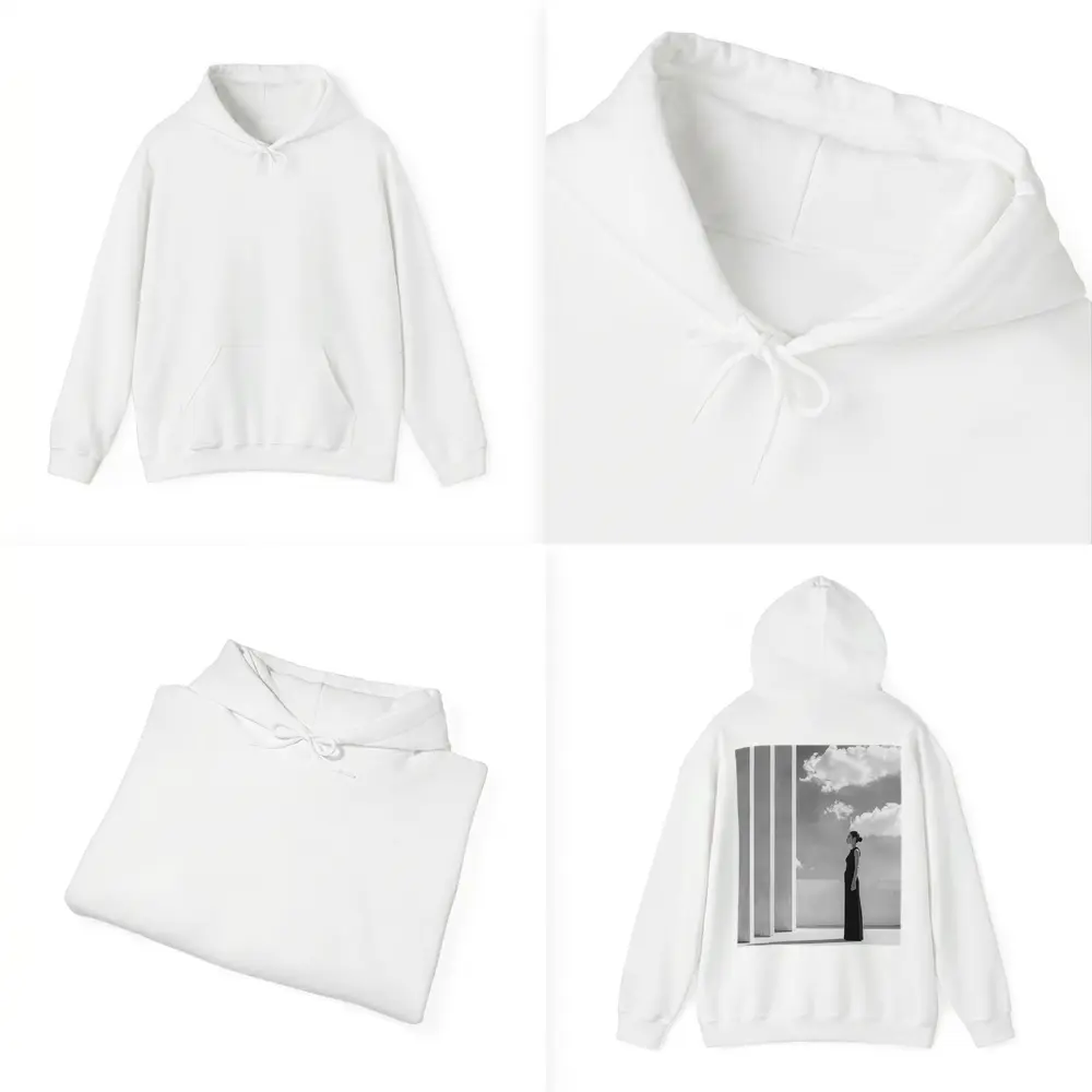 Woman Black Dress White Columns Sky – Hoodies