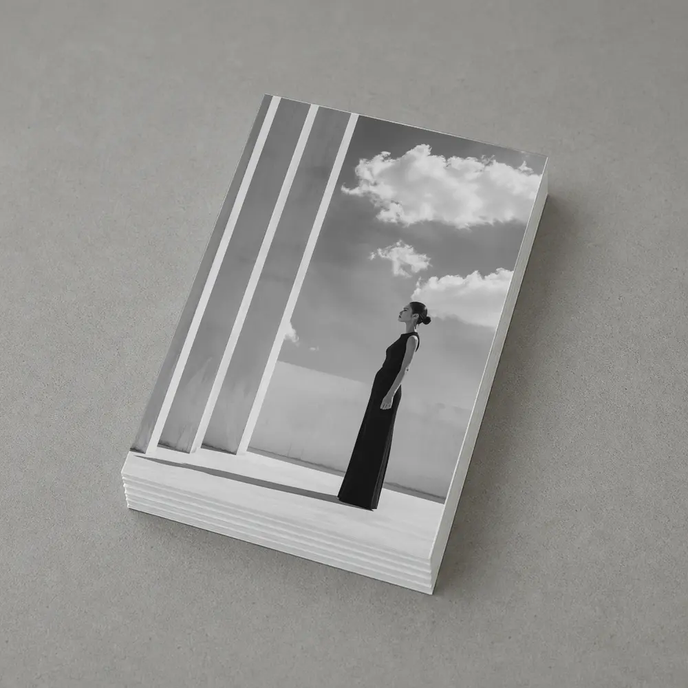 Woman Black Dress White Columns Sky – Postcards