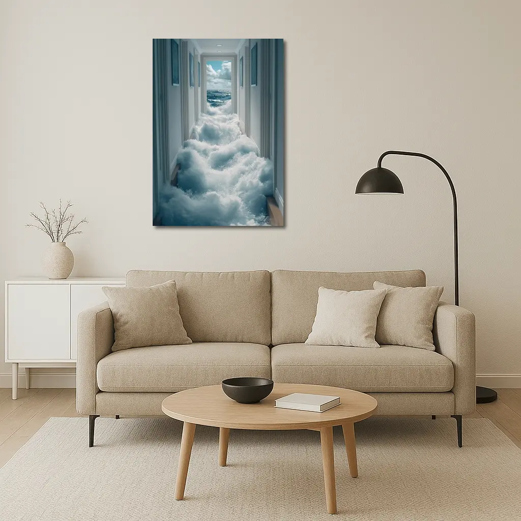 Ocean Waves Flooding Indoor Hallway Surreal – Wall Art