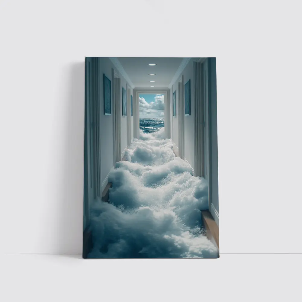 Ocean Waves Flooding Indoor Hallway Surreal – Wall Art